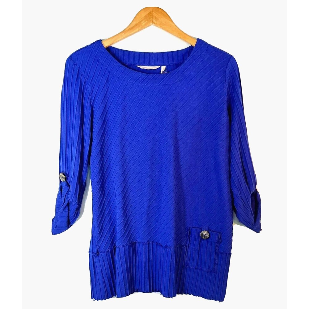 Whimsigoth Electric Blue Boat Neck Diagonal Stripe Sz L Soft Surroundings